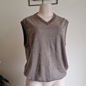 Ashworth V-Neck Brown Striped 100% Pima Cotton Knit Vest Size M